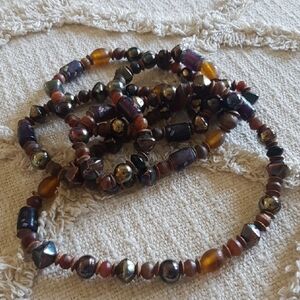 Vintage 90s Long Length Boho Artsy Funky Amber Mixed Beaded Necklace